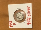 90% silver  1951 D Roosevelt Dime Denver 10C Circulated Coin