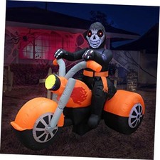 6 FT Halloween Inflatable Skeleton Ghost Riding Motorcycle