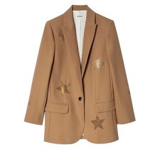 Zadig  Voltaire Viva Etoiles Star Strass Rhinestone Blazer Jacket EU 36 Camel