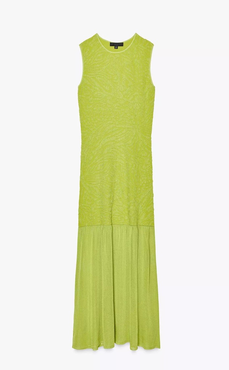 ZARA NEW WOMAN LONG COMBINATION KNIT DRESS LIME GREEN L 9874/005/520 | eBay  UK