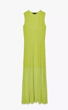 ZARA NEW WOMAN LONG COMBINATION KNIT DRESS LIME GREEN L 9874/005/520