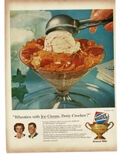 1956 Wheaties Cereal with Strawberries and Ice Cream Betty Crocker Print Ad
