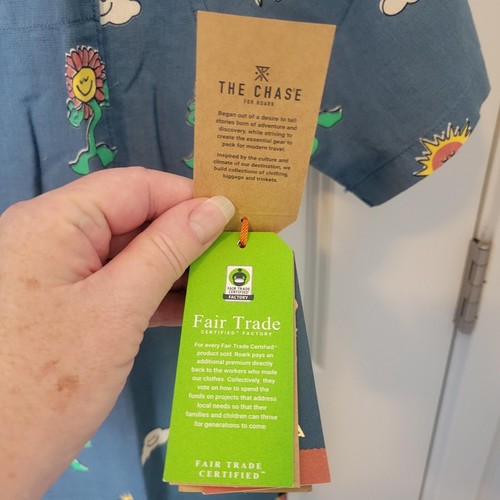 Roark Men's Shirt Medium Blue Organic Cotton Linen Camp Sunflower Fun Beach NWT - Picture 6 of 7