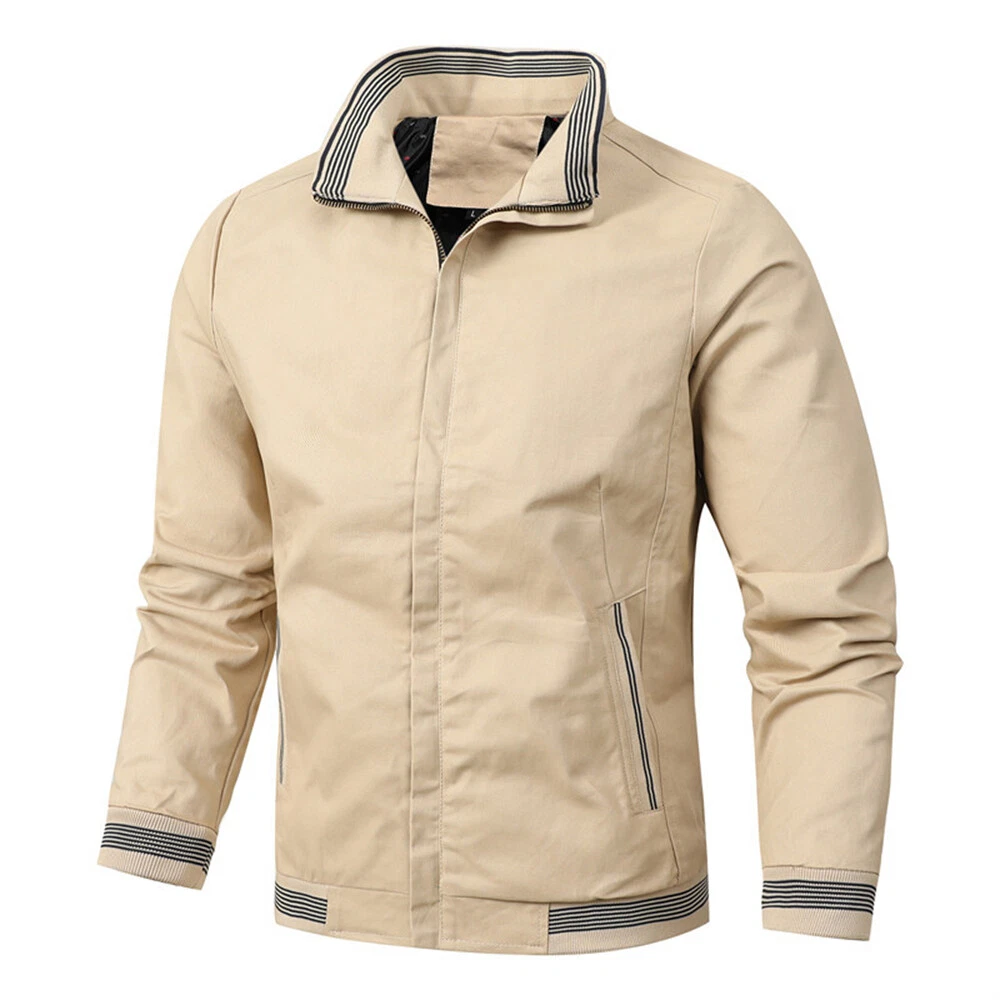Mens Casual Stand Collar Solid Full Zip Windbreaker Bomber Jacket