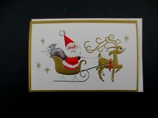 1 Unused VTG Hallmark Xmas Greeting Card Gold Embossed Sleigh  Santa  Deer