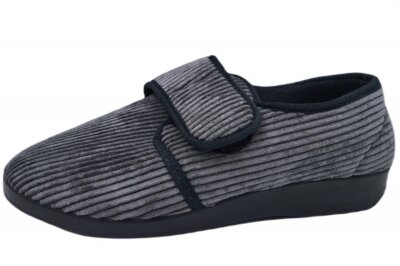 Padero Herren Klett-Hausschuhe Grau Weite H für breite Füße
