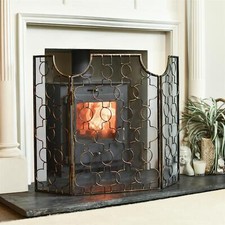 Gold Wash Gothic Three Fold Fire Guard Fireplace Spark Screen