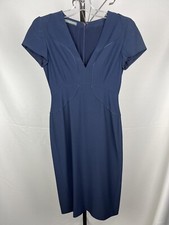 Alexander McQueen Navy Blue Symmetric Pipe Detail V-Neck Dress Sz 38