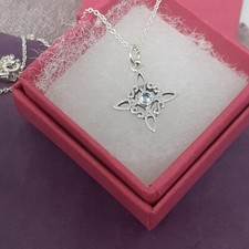 Witches Knot -Charm-SMALL Pendant Sterling Silver 925 Blue Topaz CZ-Goddess