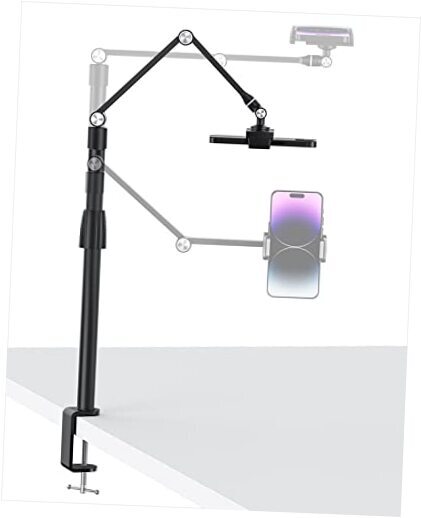 Tablet Phone Overhead Stand, Height & 360 Degree Angle Adjustable, Black