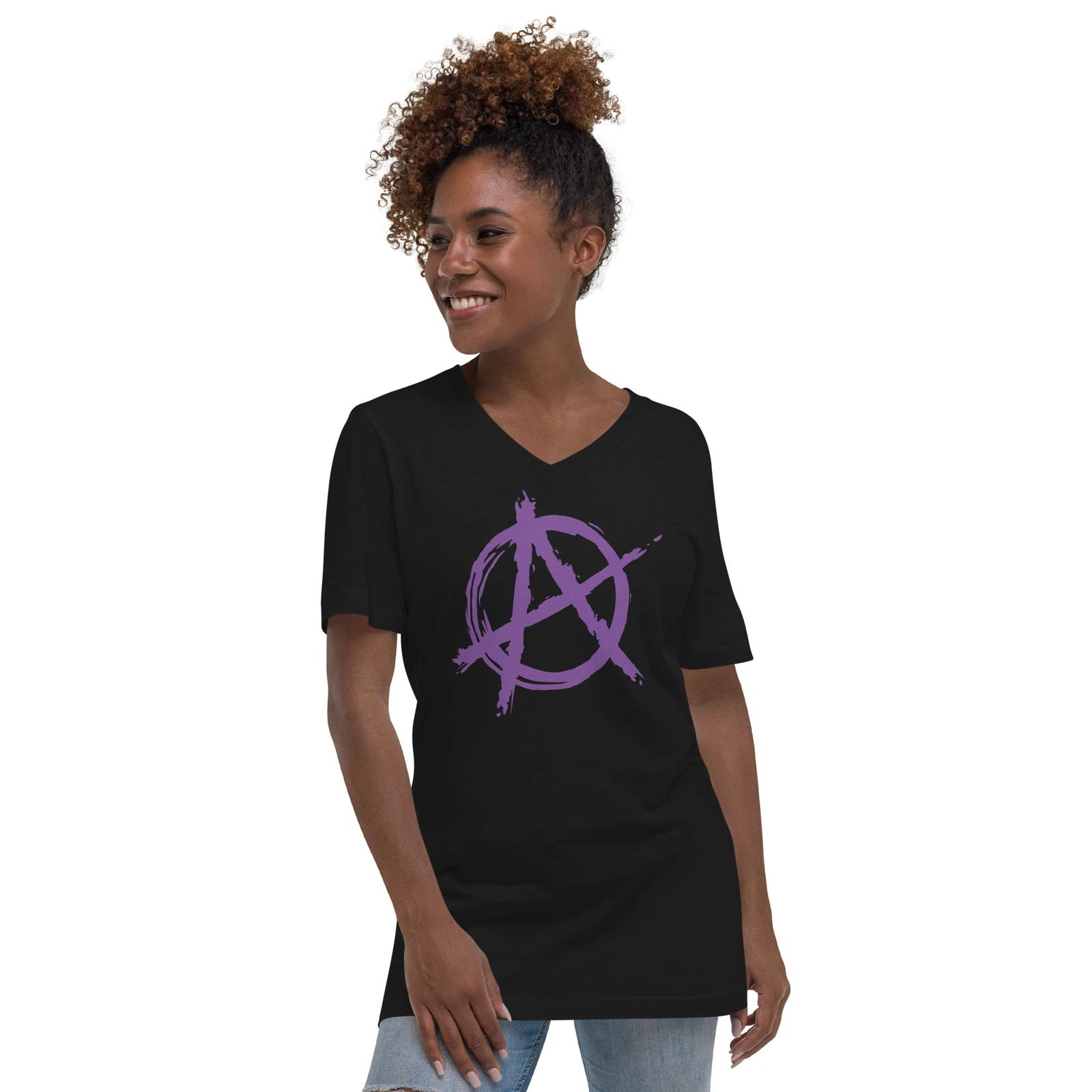 Purple Anarchy is Order Symbol Punk Rock Unisex Short Sleeve V-Neck T-Shirt