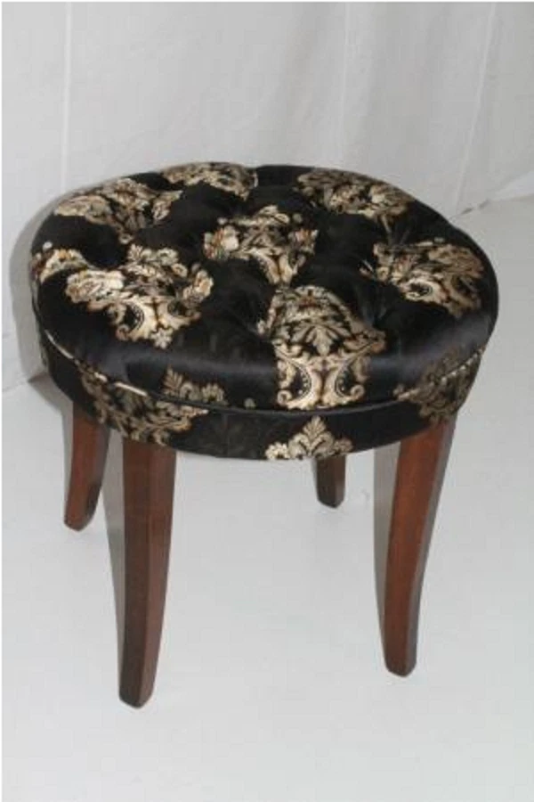 Banco circular estilo regencia inglesa de los años 20, marco de arce con tapicería acolchada Foto 2 de 4