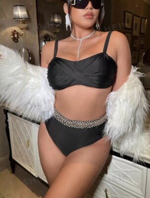 SHEIN Swim Plus curve splice design bikini swimsuit set high waist padded 3X