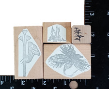Fly Fishing Hook/Waterlillies/Stem/Flower Wood Backed Vintage Rubber Stamps (4)