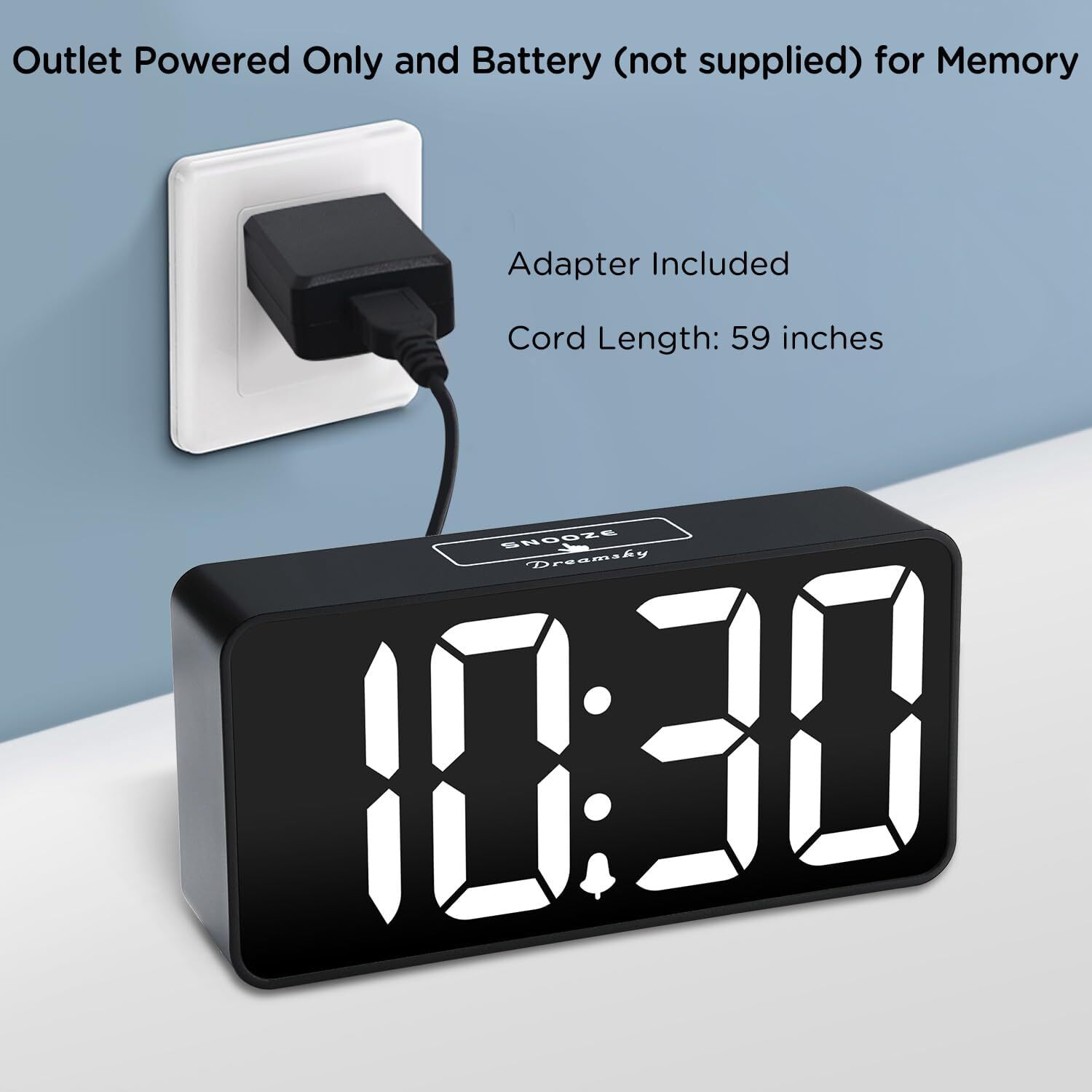 DreamSky Small Digital Alarm Clock for Bederoom, Large Big Numbers White 