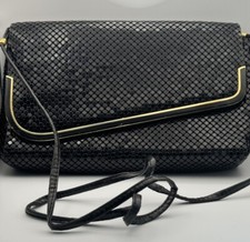 Vintage BUENO Black Metal Sequin Evening Clutch With Gold Accent - Snap Closure