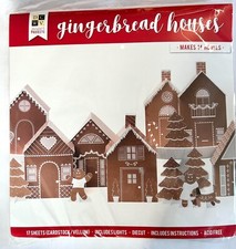DCVW Cardstock Die Cut 14 Gingerbread Houses 3D Includes Lights Christmas Decor
