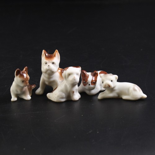 Vintage Set Of 5 Miniature 1.5" White & Brown Porcelain Dogs Japan - Picture 2 of 4