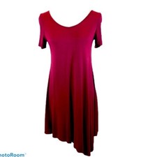 Unbranded sz S cranberry red stretch knit short sleeve A-line asymmetrical dress