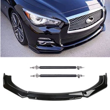 Gloss Black Front Bumper Lip Splitter Spoiler Strut Rods For Infiniti Q70 Q60