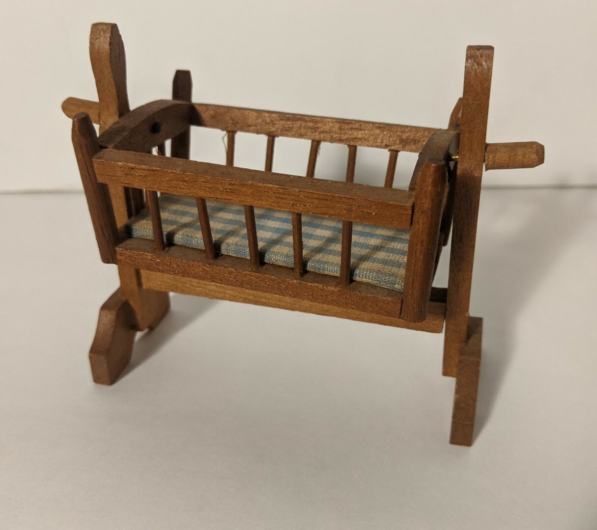 VINTAGE DOLLHOUSE Miniature Wooden CRIB Baby Rocker w/ Mattress C.1970s ...