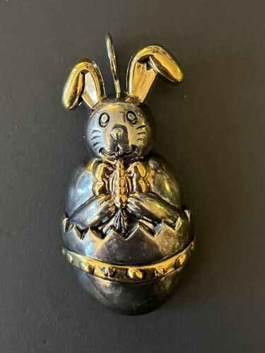 Vtg Best Silver Gold Tone 3-D Easter Bunny w/ Egg 