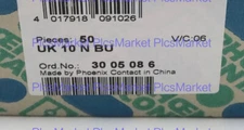 50pcs Phoenix Contact Straight through terminal blocks UK 10 N BU 3005086