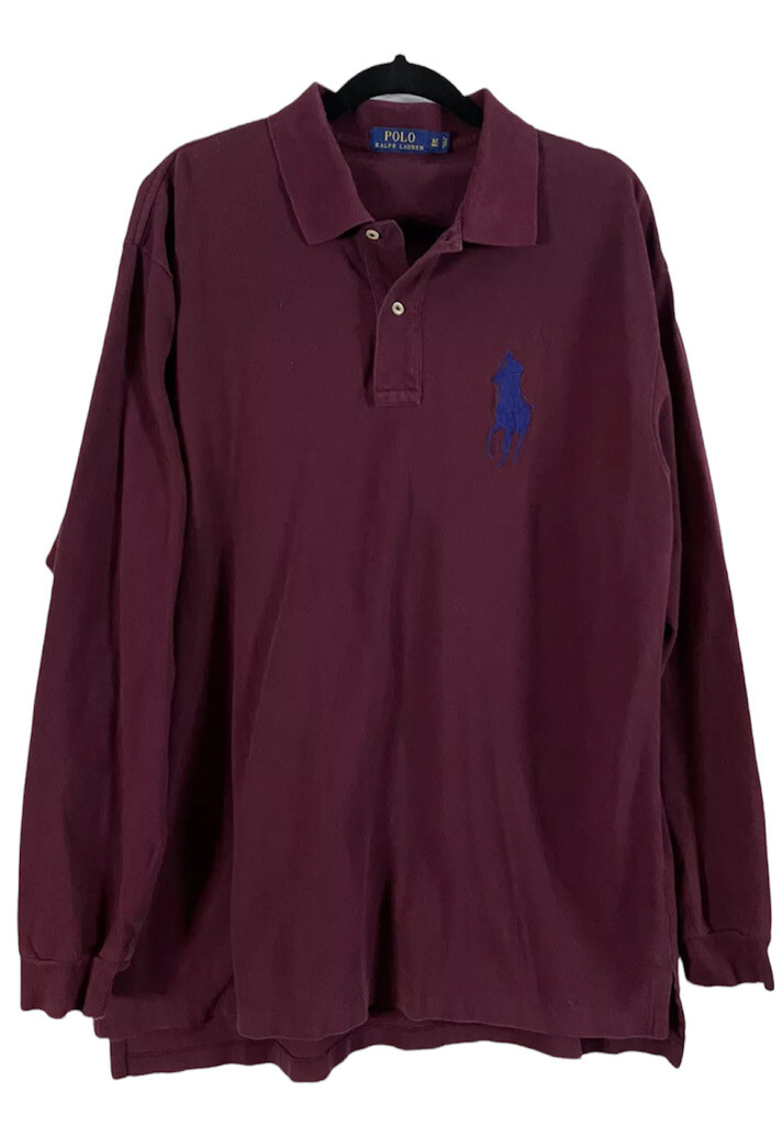 POLO Ralph Lauren camicia uomo taglia XL vino bordeaux manica lunga polo grande pony