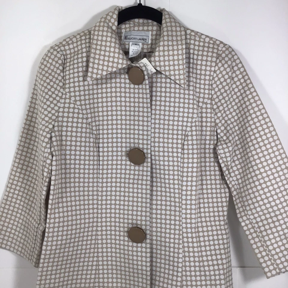 Gabardina ligera a lunares beige elegante para mujer Elliott Lauren talla 2 Foto 2 de 4