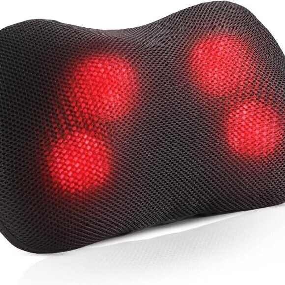 RBX Heated 3D Shiatsu Massage Pillow 4 Mode Deep Tissue Heat Therapy Cushion
