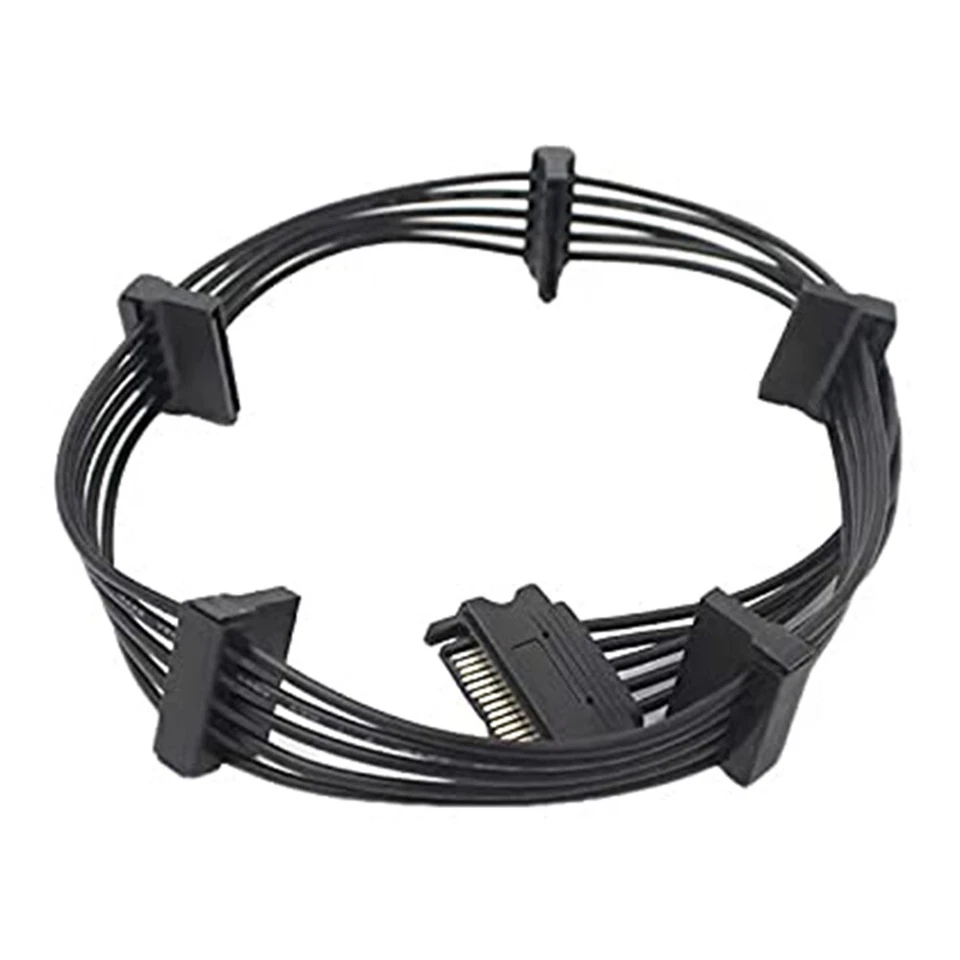 15 Pin SATA Male to 5 x SATA Female Hard Drive HDD Power Splitter Adapter Cable - Image 2 of 4