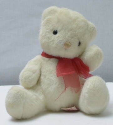 Vintage RUSS Luv STUFF White Bear Red ribbon Plush Soft Toy 7''