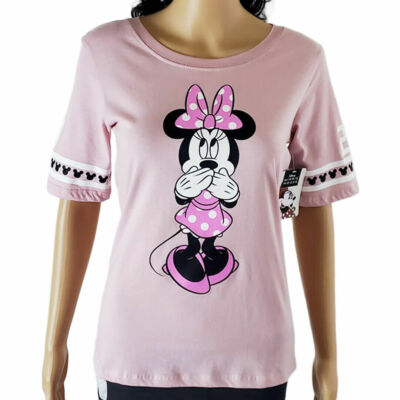 NWT MINNIE MOUSE DISNEY AUTHENTIC JUNIORS WOMEN'S PINK SHORT SLEEVE T-SHIRT XS