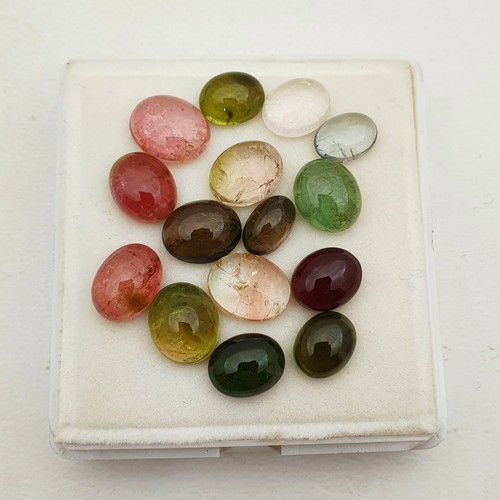 Natural Multi Tourmaline Oval Cabochon Loose Gemstone 15 Pcs 6*10-10*12 MM 64 CT - Picture 3 of 5