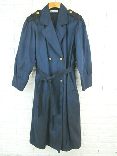 Vtg Forecaster Of Boston Trench Coat Womens Sz 9/10 Long Rain Jacket Navy Sheen - Picture 5 of 12