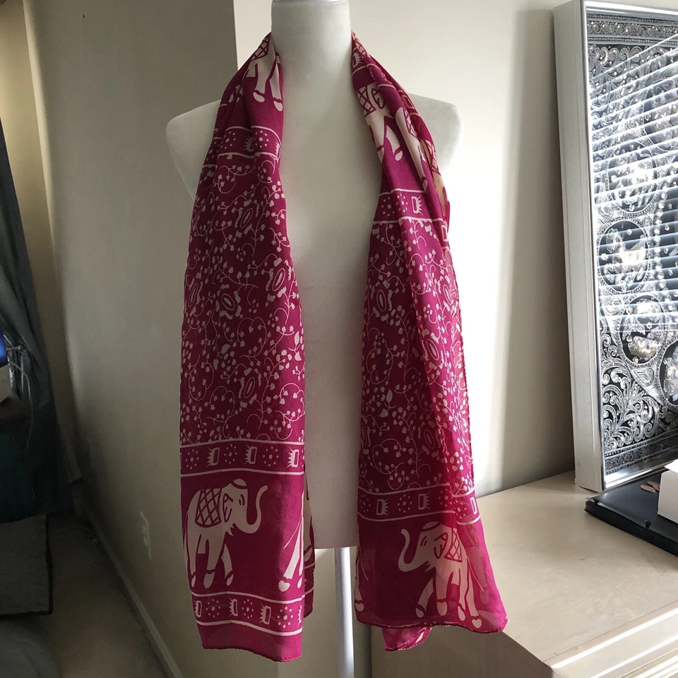 Mujer Pashmina Chal Sarong Envolvente Bufanda Rosa Fucsia Con Elefantes Foto 2 de 4