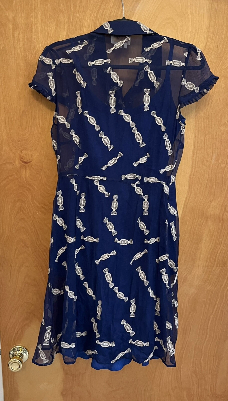 Abito caramelle KATE SPADE blu ricamato bottoni oro volant 6 us intime ottimeioni cond