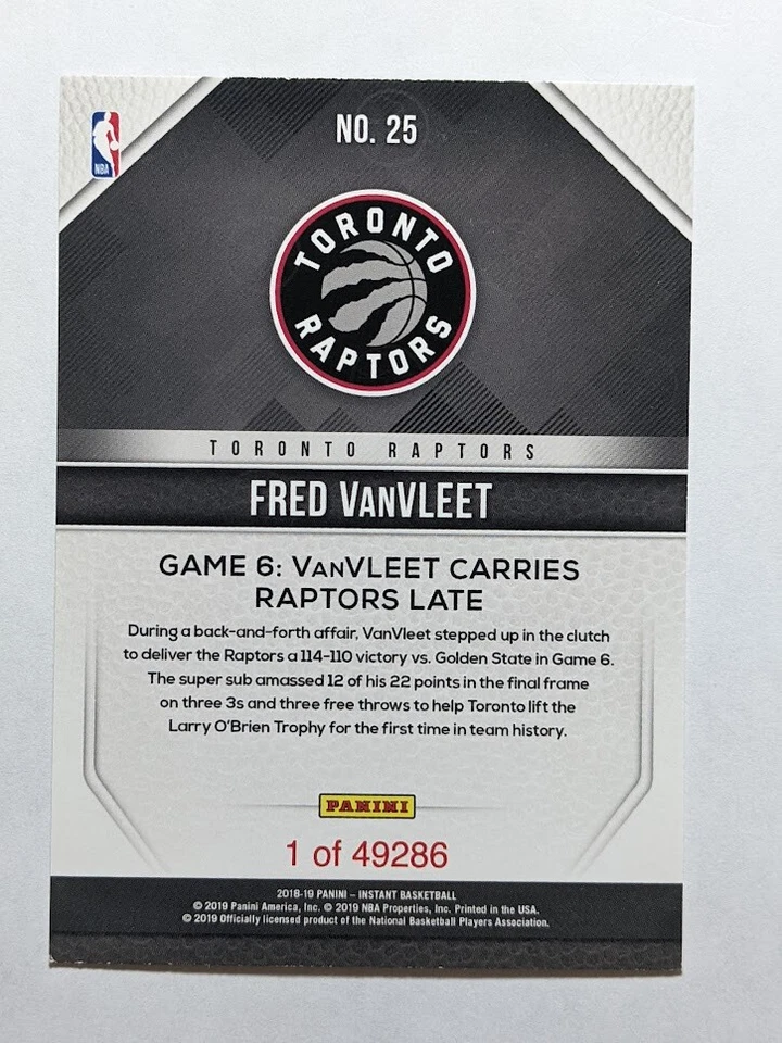 2018-19 Fred Vanvleet Panini Instant #25 Toronto Raptors - Image 2 of 2