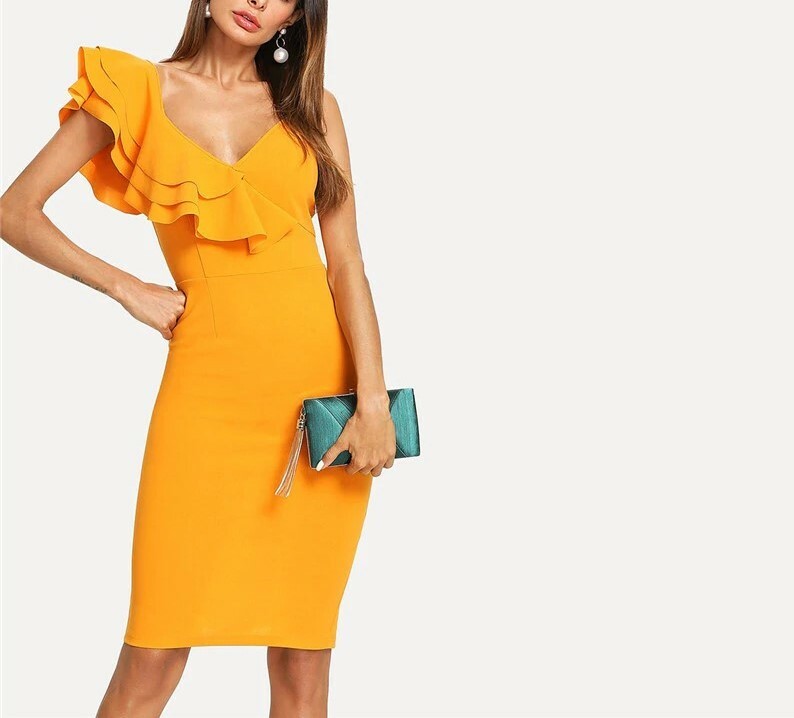 Sleeveless Ruffle Layered Trim Split Back Bodycon Dress | eBay Sleeveless Ruffle Layered Trim Split Back Bodycon Dress | eBay