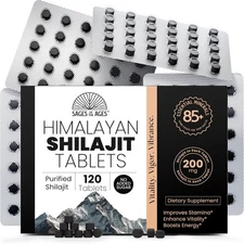 Himalayan Minerals & Natural Energy Boost, Sages of the Ages Shilajit 120 Tabs