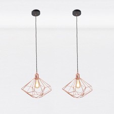 Image of Set of 2 Copper Metal Wire Pendant Light Fittings Geometric Lighting