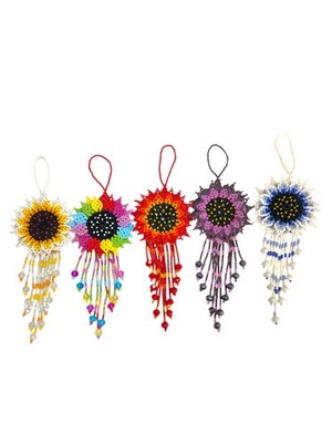 SEED BEADS FLOWER, SET OF 5 PIECES  FLOWERS HAND MADE MEXICO , 7'' , WHOLESALE