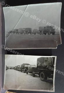 post War Germany Bedford QLB 4x4 trucks & Guns under tarps 2 photos 10 by 7cm