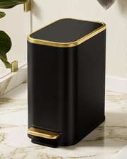 Small Bathroom Trash Can Soft Close Lid Stainless Steel Black Gold 1.3 Gal