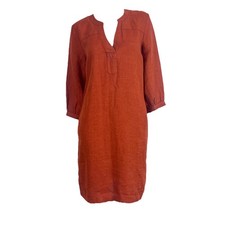 Garnet Hill Linen Dress 3/4 Sleeve Red Clay Size XS Women's Relaxed Euro Flax