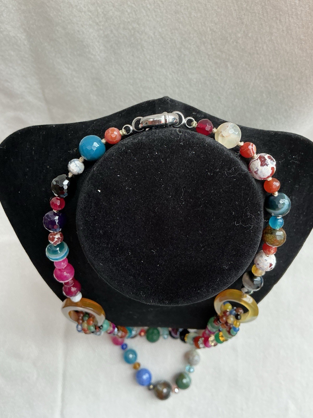 Layered Statement Necklace Multicolor Beaded Agat… - image 2