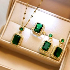 Womens Elegant Necklace Earrings Sets Cubic Zirconia Chain Charm Drop Pendant