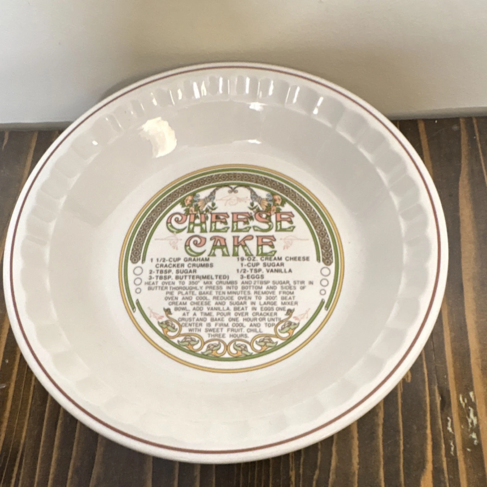 Vintage Cheesecake Recipe Pie Plate Ceramic Fluted Deep Dish 10.75 in made Korea
Opens in a new wind