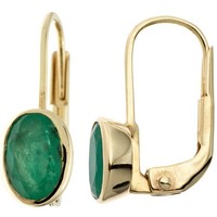 Boutons Oval 333 Gold Gelbgold 2 Smaragde GrüN Ohrringe OhrhäNger Goldohrringe