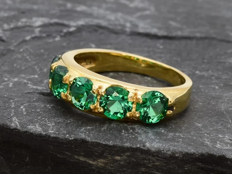 2 Ct Round Lab Created Emerald & Diamond Anniversary Ring 14k Yellow Gold Plated - Image 2 of 4
